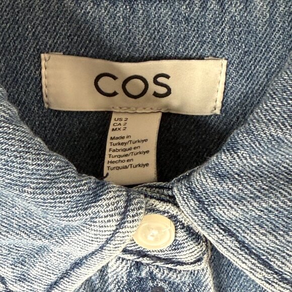 COS Oversized Cropped Elbow Sleeves Cotton Tencel Collared Denim Shirt Womens 2 - Picture 2 of 9